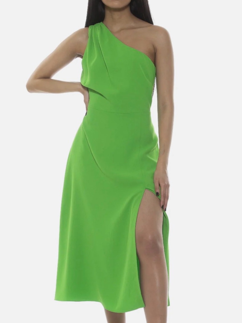ALEXIA ADMOR Fay Green One-Shoulder Midi Fit & Flare Dress